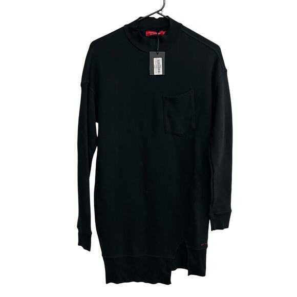 Athleisure luxe mock neck sweatshirt dress n:Philanthropy black side slit XS NWT - Picture 1 of 12